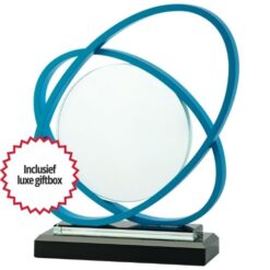 Glas award met blauwe cirkels - W570.09